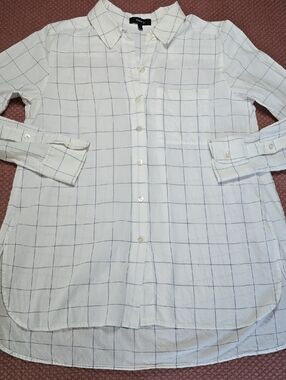 Theory White Grid Button Up Shirt Women's Size Small